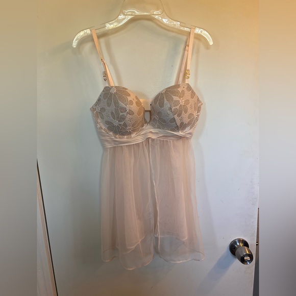 Victorias Secret Pink Floral Print Lingerie Babydoll 36C - Picture 1 of 3